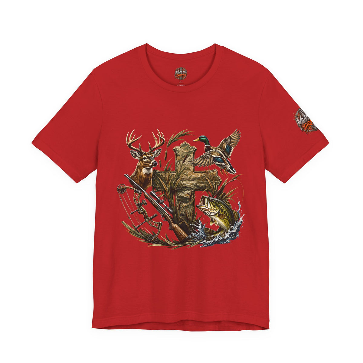 Outdoor Hunting & Fishing T-Shirt — Deer, Duck & Bass Graphic