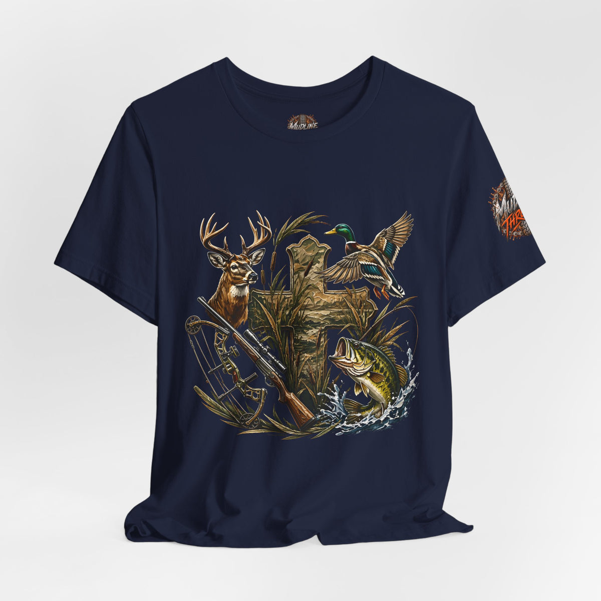 Outdoor Hunting & Fishing T-Shirt — Deer, Duck & Bass Graphic
