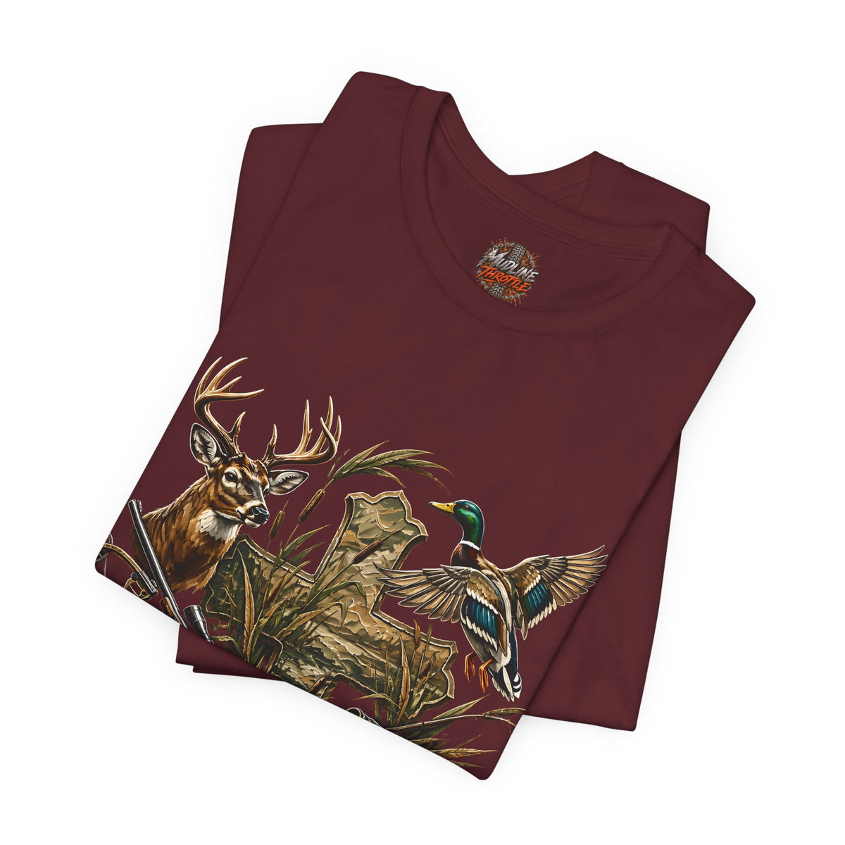 Outdoor Hunting & Fishing T-Shirt — Deer, Duck & Bass Graphic