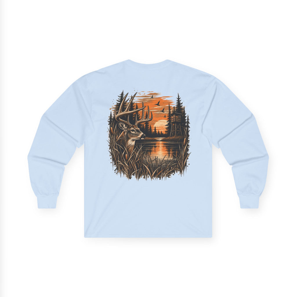 Deer Sunset Long Sleeve Tee – Woodland Hunting Scene