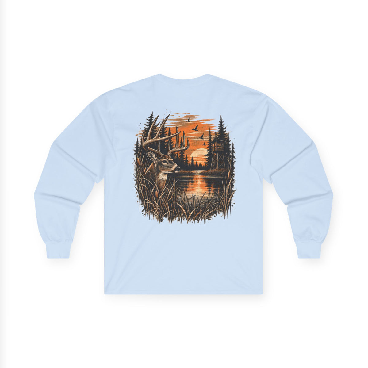 Deer Sunset Long Sleeve Tee – Woodland Hunting Scene