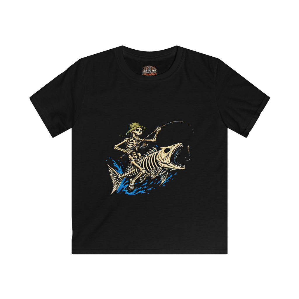 Kids Tee — Skeleton Fisher Riding Giant Fish Graphic