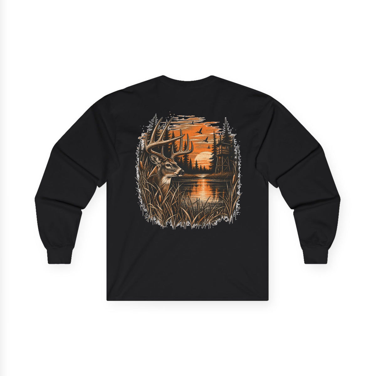 Deer Sunset Long Sleeve Tee – Woodland Hunting Scene