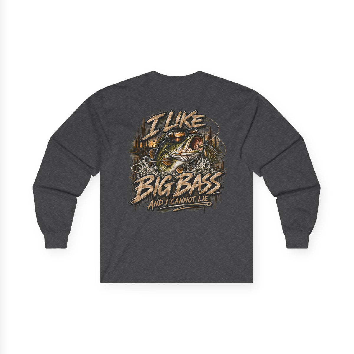 I Like Big Bass Long Sleeve Tee — Fishing Graphic Shirt