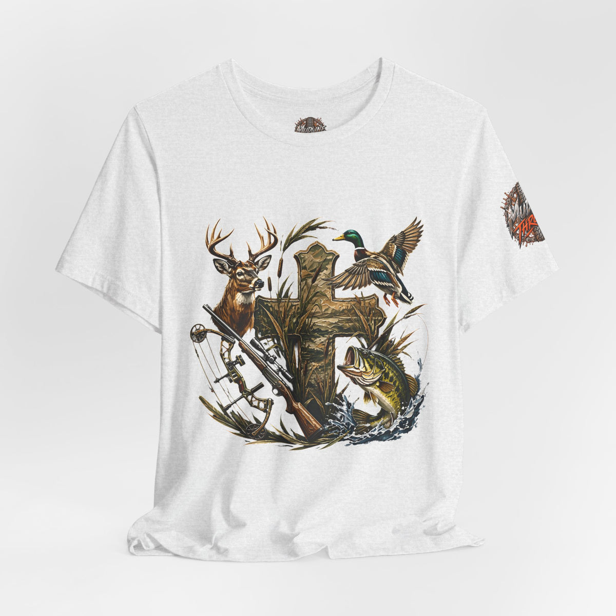 Outdoor Hunting & Fishing T-Shirt — Deer, Duck & Bass Graphic