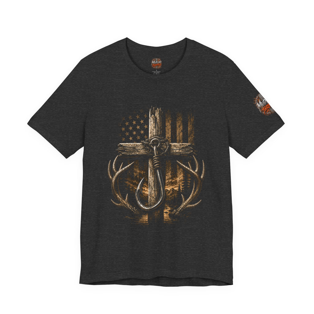 Hunting Cross & Antlers T-Shirt — American Flag Rustic Outdoors Tee