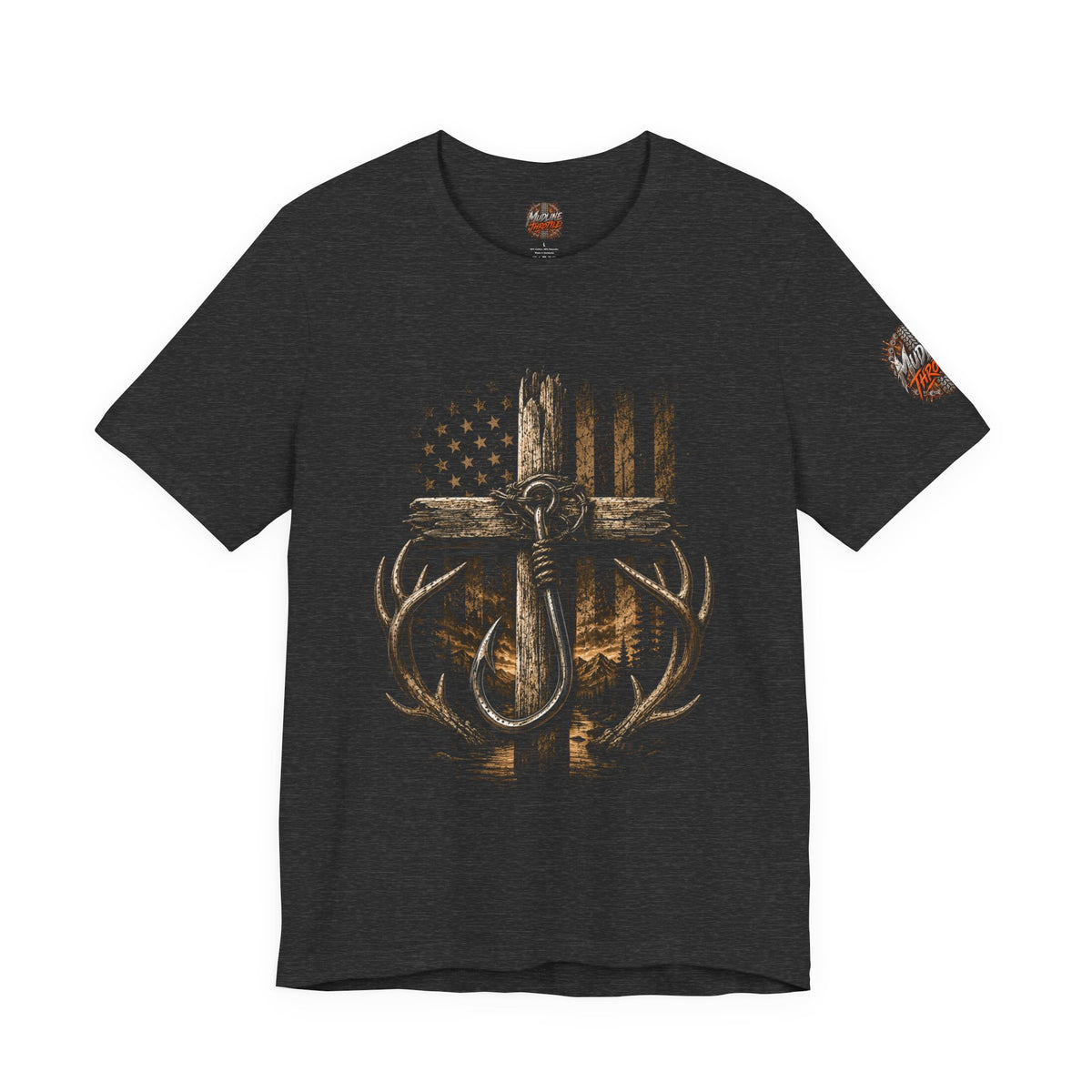 Hunting Cross & Antlers T-Shirt — American Flag Rustic Outdoors Tee